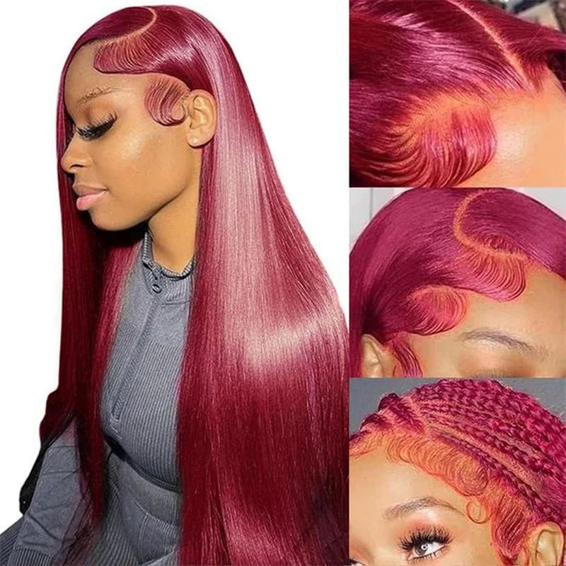 Burgundy • Straight • Glueless • 13x4 HD Lace