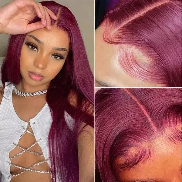 Burgundy • Straight • Glueless • 13x4 HD Lace