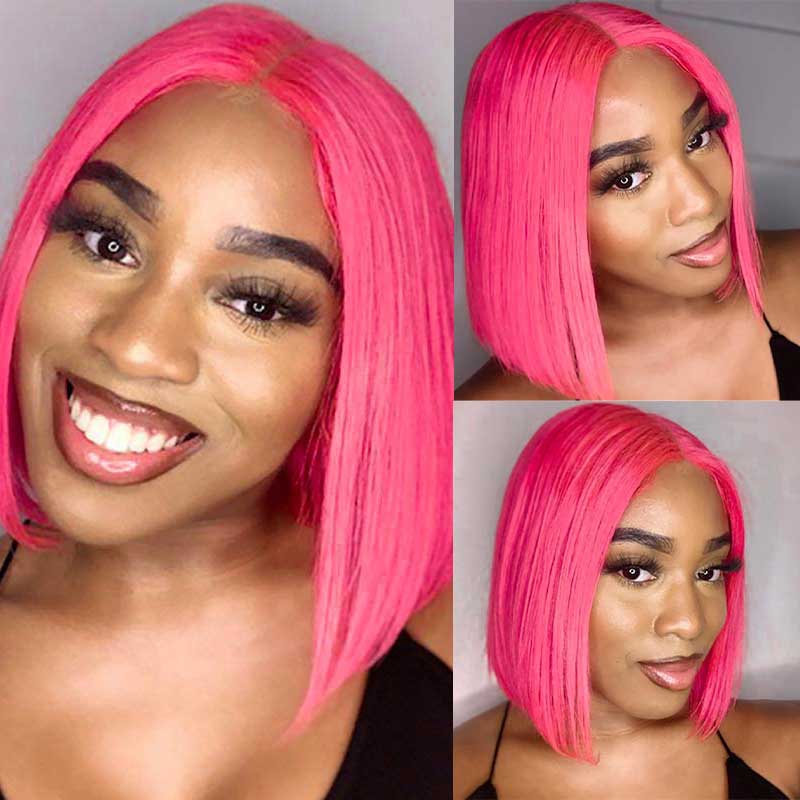 Hot Pink • Bob Straight • Glueless • 13x4 HD Lace