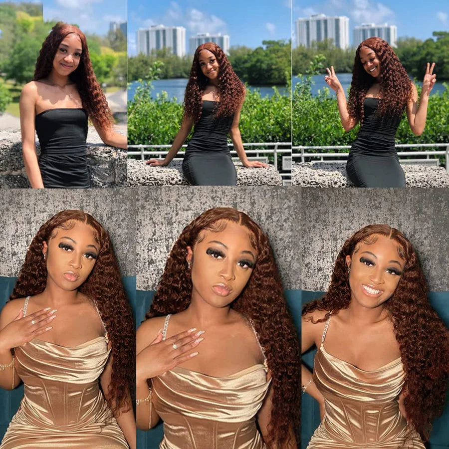 Chestnut Brown • Water Wave • Glueless • 13x4 HD Lace