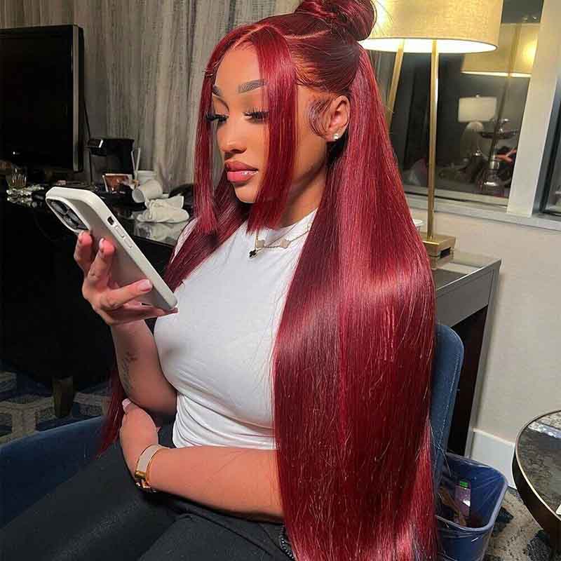 Burgundy • Straight • Glueless • 13x4 HD Lace