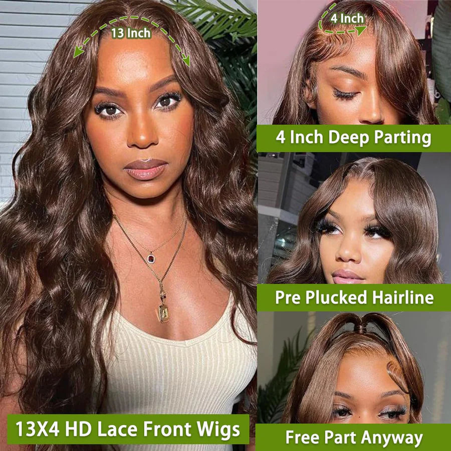 Chestnut Brown • Body Wave • Glueless • 13x4 HD Lace