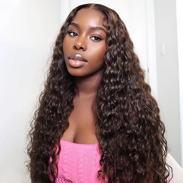 Dark Brown • Water Wave • Glueless • 13x4 HD Lace