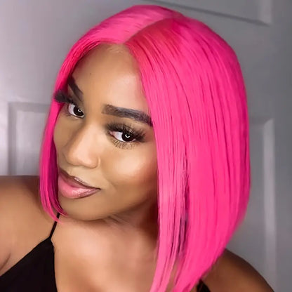 Hot Pink • Bob Straight • Glueless • 13x4 HD Lace