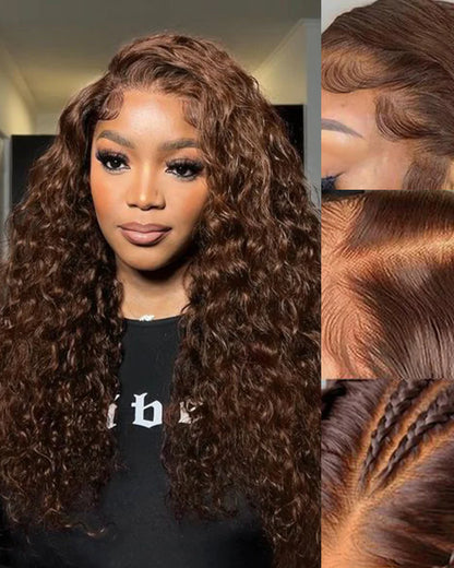 Chestnut Brown • Water Wave • Glueless • 13x4 HD Lace