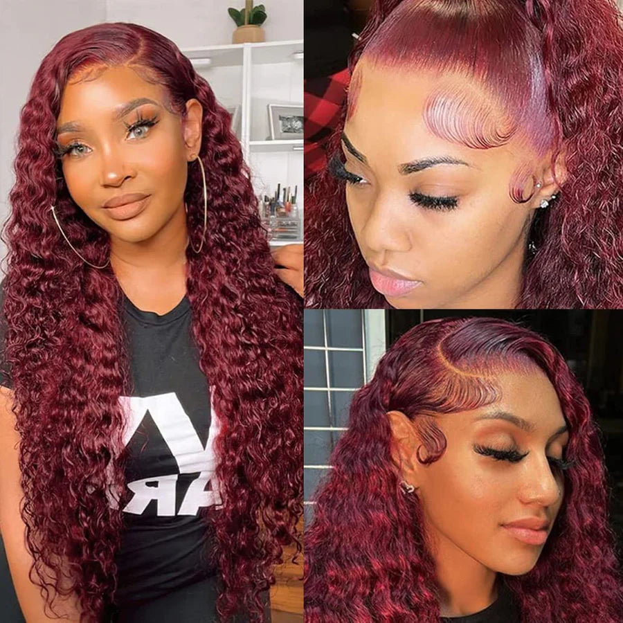 Burgundy• Natural Wave • Glueless • 13x4 HD Lace