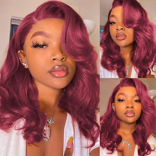Burgundy • Bob Body Wave • Glueless • 13x4 HD Lace
