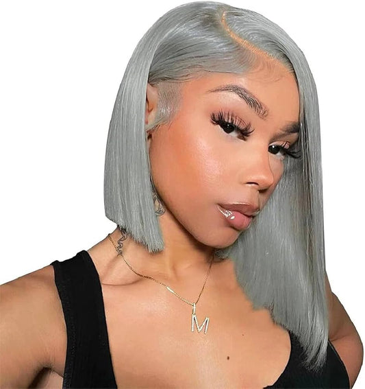 Gray • Bob Straight • Glueless • 13x4 HD Lace
