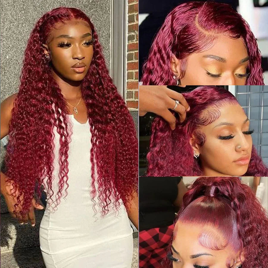 Burgundy• Natural Wave • Glueless • 13x4 HD Lace