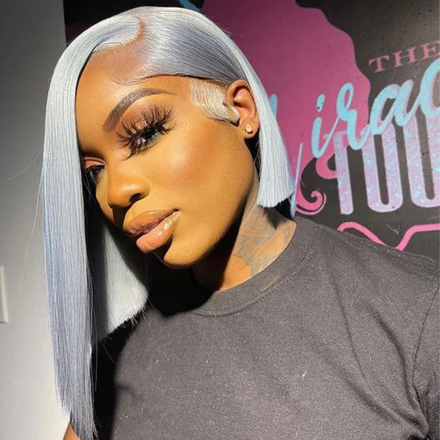 Gray • Bob Straight • Glueless • 13x4 HD Lace