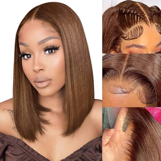 Brown • Bob Straight • Glueless • 13x4 HD Lace