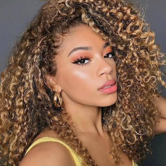 Light Brown and Blonde • Jerry Curly • Glueless • 13x4 HD Lace