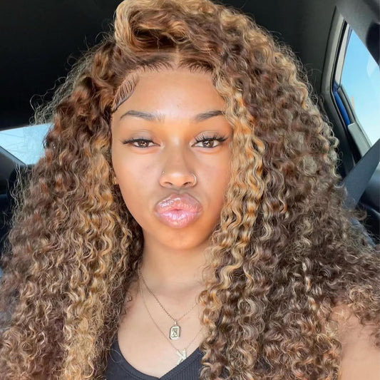Light Brown and Blonde • Jerry Curly • Glueless • 13x4 HD Lace