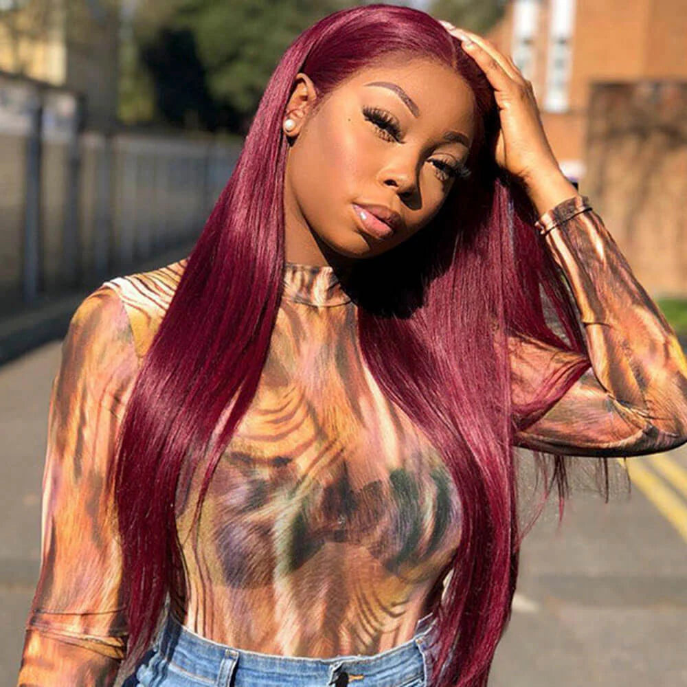 Burgundy • Straight • Glueless • 13x4 HD Lace