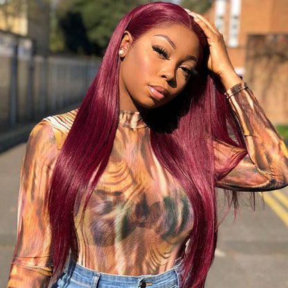 Burgundy • Straight • Glueless • 13x4 HD Lace