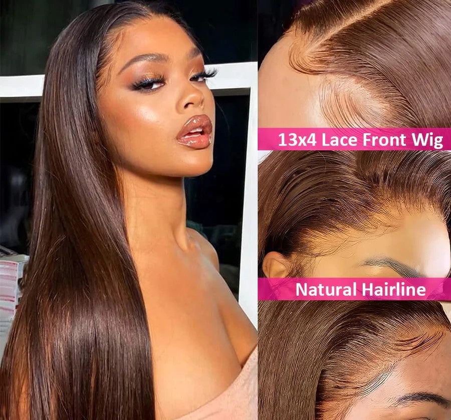 Chestnut Brown • Straight • Glueless • 13x4 Transparent HD Lace