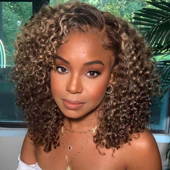 Light Brown and Blonde • Jerry Curly • Glueless • 13x4 HD Lace