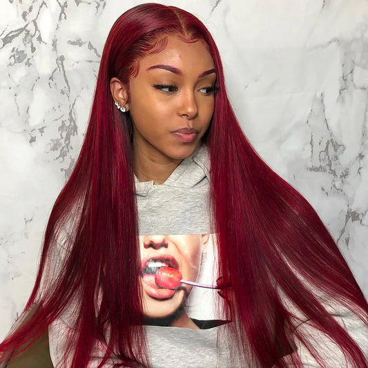 Burgundy • Straight • Glueless • 13x4 HD Lace