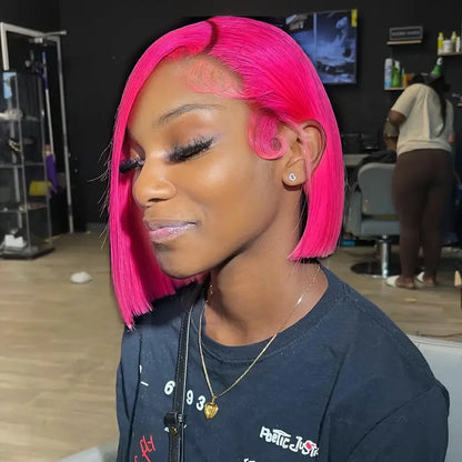 Hot Pink • Bob Straight • Glueless • 13x4 HD Lace